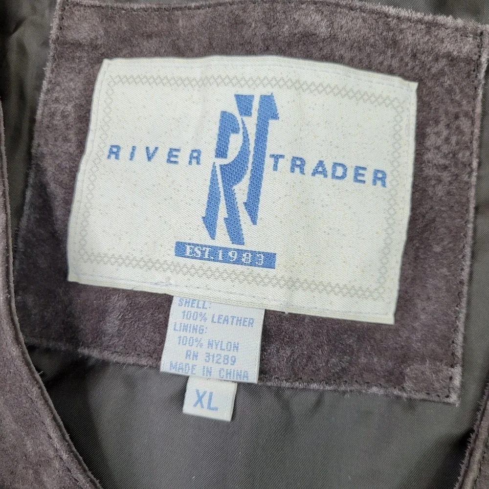 Vintage River Trader Vest Mens XL Brown Suede Leather Western Rancher‎ Cowboy